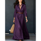 Robe longue pour femme avec chemise à manches longues et ceinture, col classique rabattu, robe longue pour vacances et séjour en resort