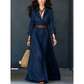 Robe longue pour femme avec chemise à manches longues et ceinture, col classique rabattu, robe longue pour vacances et séjour en resort