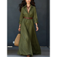 Robe longue pour femme avec chemise à manches longues et ceinture, col classique rabattu, robe longue pour vacances et séjour en resort