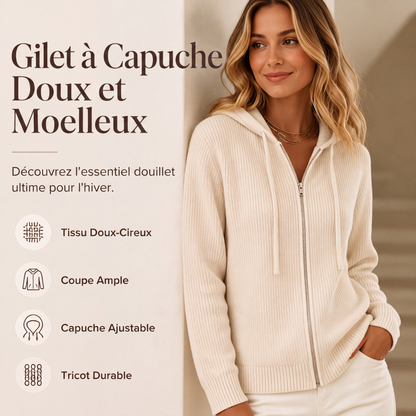 Cardigan en tricot zippé à capuche pour femme
