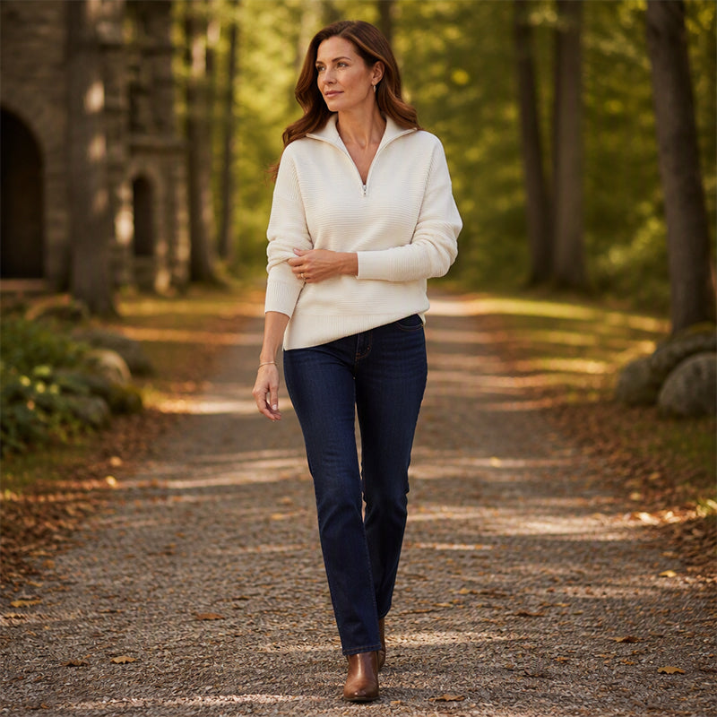 🧥✨ Pull Femme Zippé au Quart – 50% DE RÉDUCTION ! Tissu stretch doux, texture côtelée, coupe décontractée – style sportif au quotidien. 🔥🌸