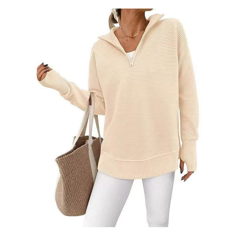 🧥✨ Pull Femme Zippé au Quart – 50% DE RÉDUCTION ! Tissu stretch doux, texture côtelée, coupe décontractée – style sportif au quotidien. 🔥🌸