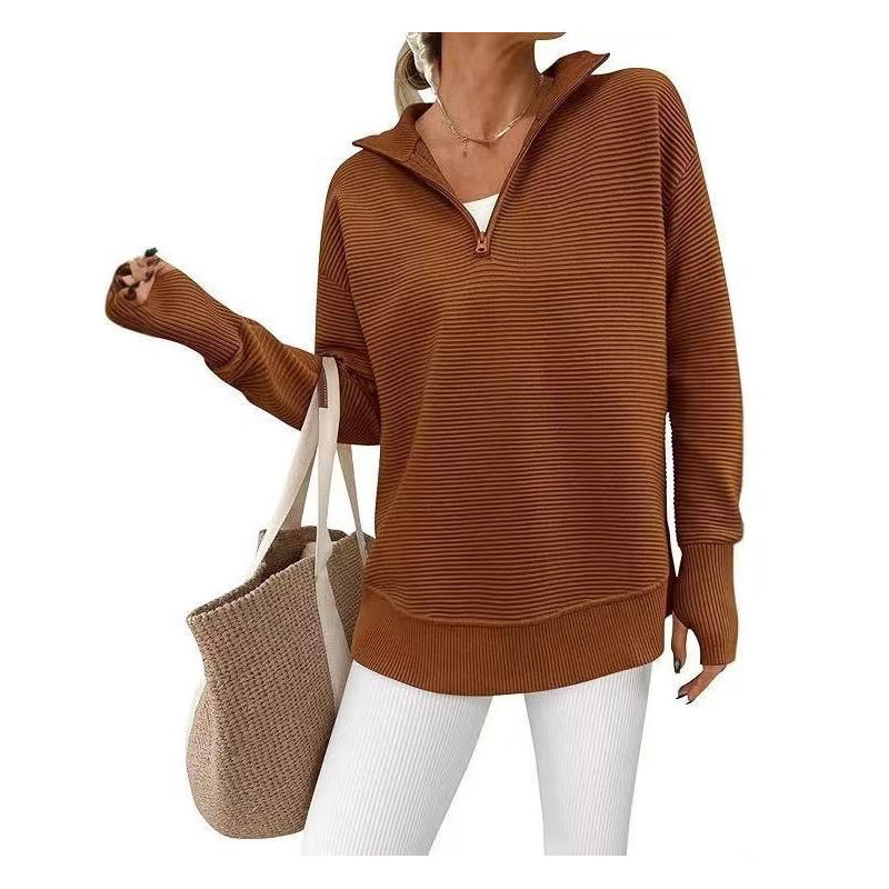 🧥✨ Pull Femme Zippé au Quart – 50% DE RÉDUCTION ! Tissu stretch doux, texture côtelée, coupe décontractée – style sportif au quotidien. 🔥🌸