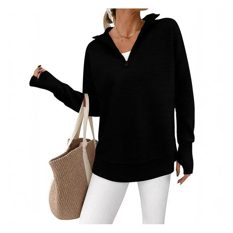 🧥✨ Pull Femme Zippé au Quart – 50% DE RÉDUCTION ! Tissu stretch doux, texture côtelée, coupe décontractée – style sportif au quotidien. 🔥🌸