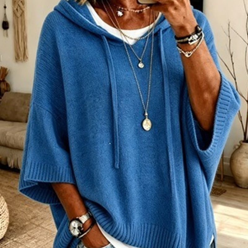 Pull-over en maille à capuche et cordon de serrage pour femme