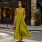 Robe longue chic sans manches à boutons pour femme