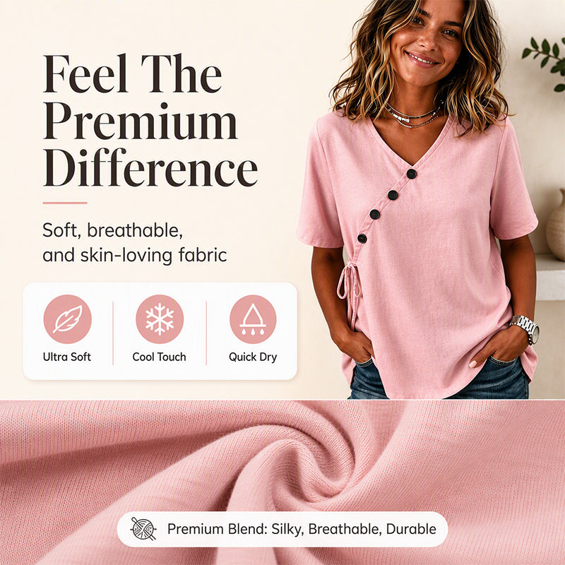 ✨Promotion exceptionnelle : 50 % de réduction ! Haut à col en V pour femme avec nouage sur le côté