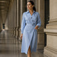 Robe-chemise midi pour femme, à revers et poches