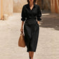 Robe-chemise midi pour femme, à revers et poches