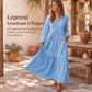 Robe longue décontractée pour femme à col V et manches longues