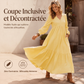 Robe longue décontractée pour femme à col V et manches longues