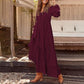 Robe longue décontractée pour femme à col V et manches longues
