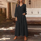 Robe longue décontractée pour femme à col V et manches longues