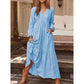 Robe longue décontractée pour femme à col V et manches longues