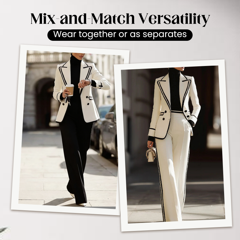 ✨Nouveautés et offres spéciales – Ensemble blazer et pantalon à bordures contrastées pour femme