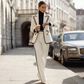 ✨Nouveautés et offres spéciales – Ensemble blazer et pantalon à bordures contrastées pour femme