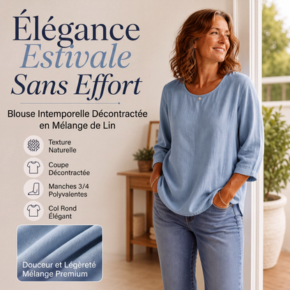 Haut décontracté pour femme à col rond et manches 3/4