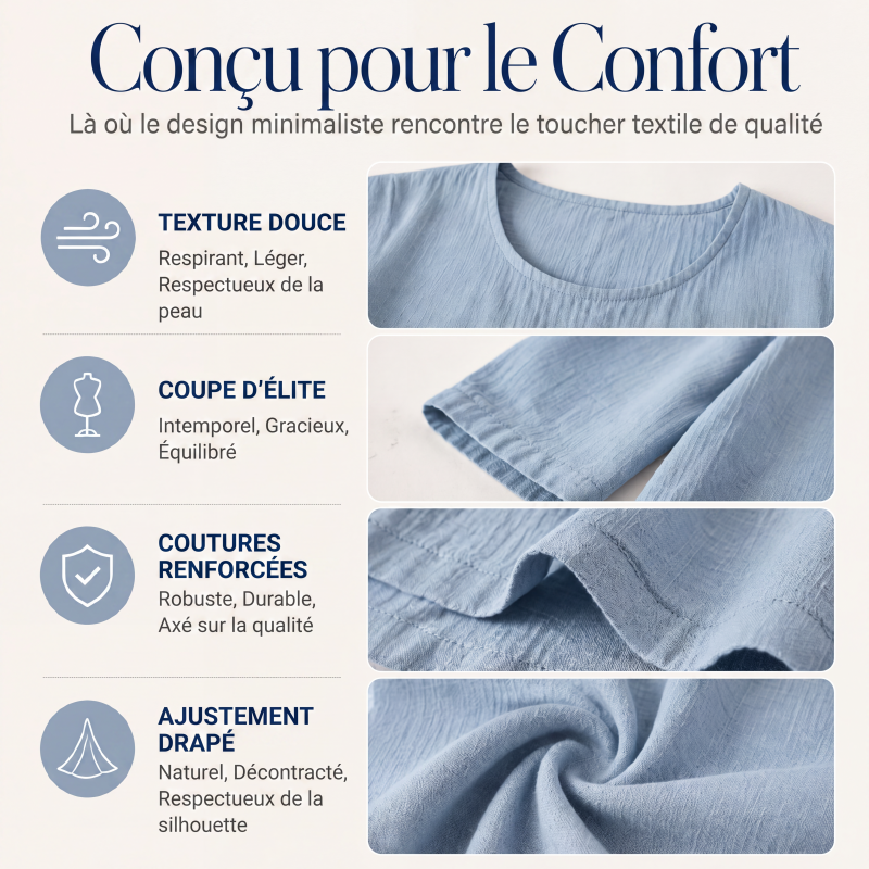 Haut décontracté pour femme à col rond et manches 3/4