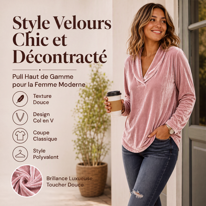 Haut élégant en velours à col V pour femme