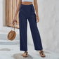 Pantalon droit taille haute avec cordon de serrage pour femme