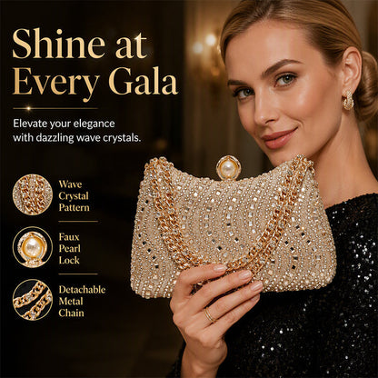 💎💋 -50% ! 👗Pochette de Soirée Élégante à Fermoir Perle – PU – Strass Haute Densité & Chaîne Amovible – 3-en-1 Main/Épaule pour Mariages et Galas
