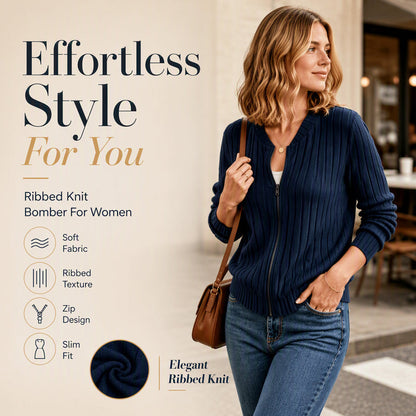 Blouson aviateur zippé en maille côtelée pour femme