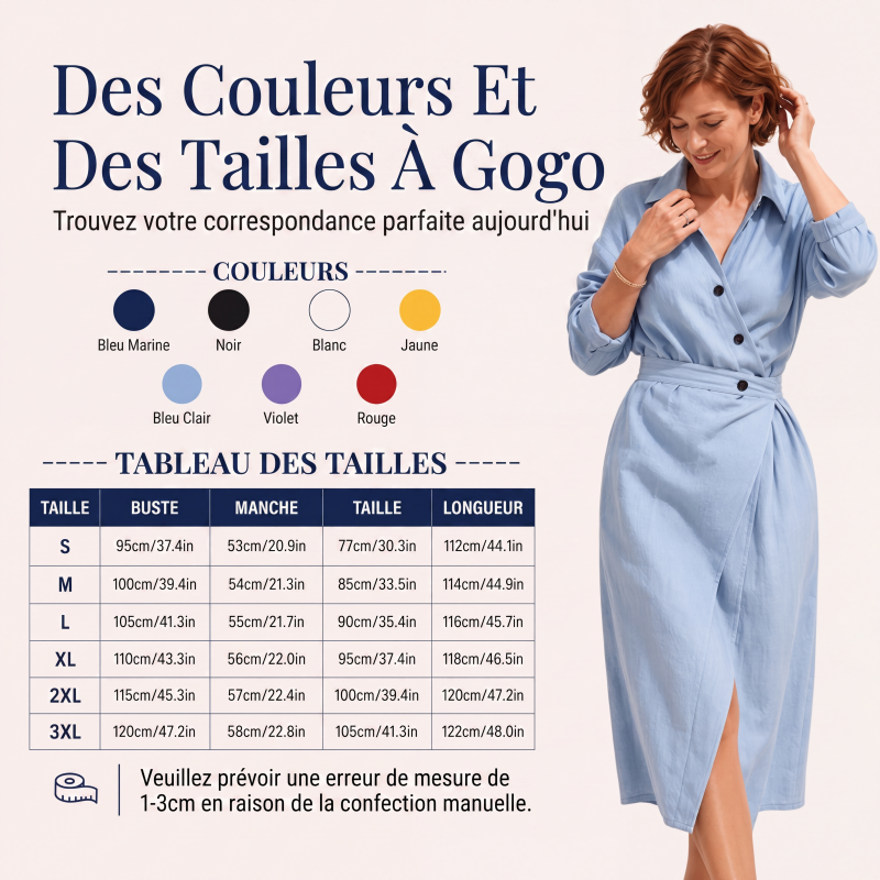 Robe chemise midi portefeuille à col revers pour femme avec poches