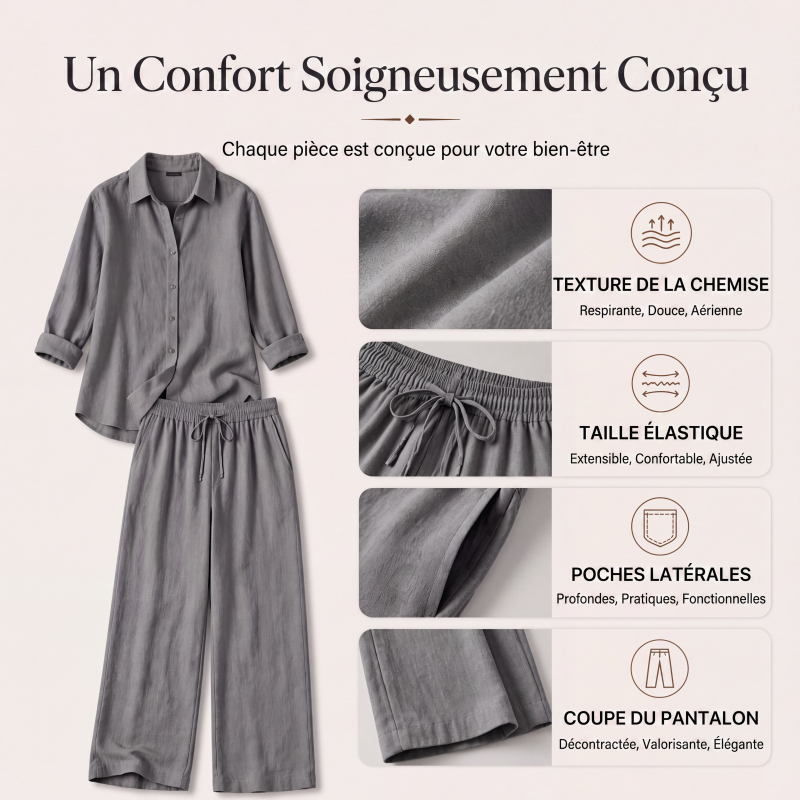 Ensemble chemise décontractée pour femme et pantalon à jambes larges