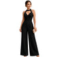 Women Elegant Halter Lace Pleated Wide Leg Jumpsuit