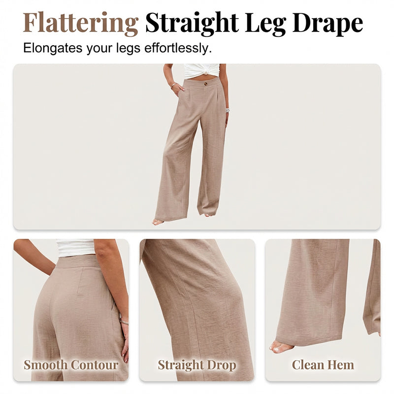 Pantalon décontracté à taille haute et jambes larges pour femme