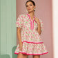 ⏰Soldes d'été : 50 % de réduction💃Mini-robe bohème décontractée pour femme, col en V, imprimé floral, manches courtes bouffantes et patchwork👍✨Tissu doux et coupe confortable