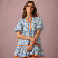 ⏰Soldes d'été : 50 % de réduction💃Mini-robe bohème décontractée pour femme, col en V, imprimé floral, manches courtes bouffantes et patchwork👍✨Tissu doux et coupe confortable