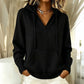 Pull décontracté à capuche et col V uni pour femme