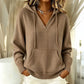 Pull décontracté à capuche et col V uni pour femme