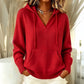 Pull décontracté à capuche et col V uni pour femme