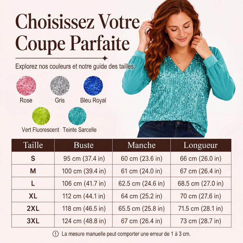 ✨ Top Femme à Col V en Sequins – Élégant, Féminin & Raffiné