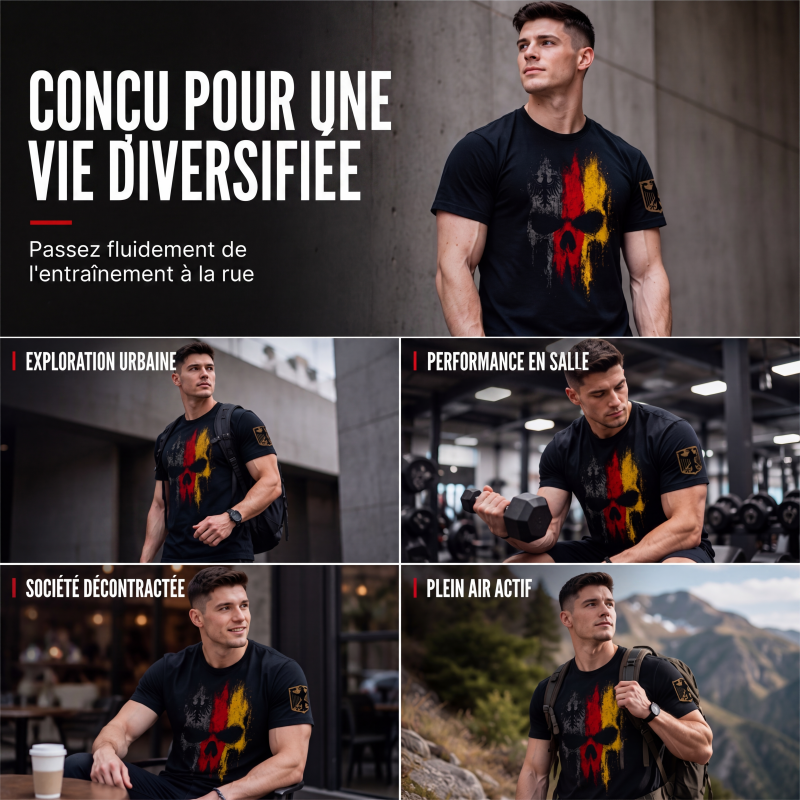 T-shirt crâne drapeau allemand pour homme