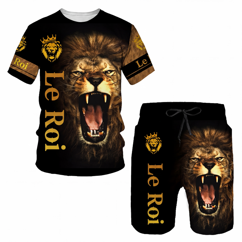 ✨ Ensemble Homme 2 Pièces – T-Shirt à Motif Animalier & Short Décontracté