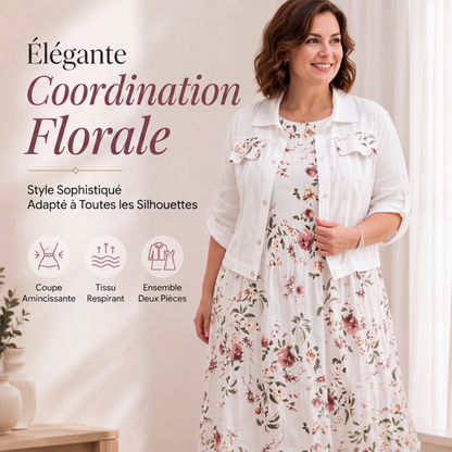 Ensemble robe longue maxi à fleurs pour femme avec veste courte