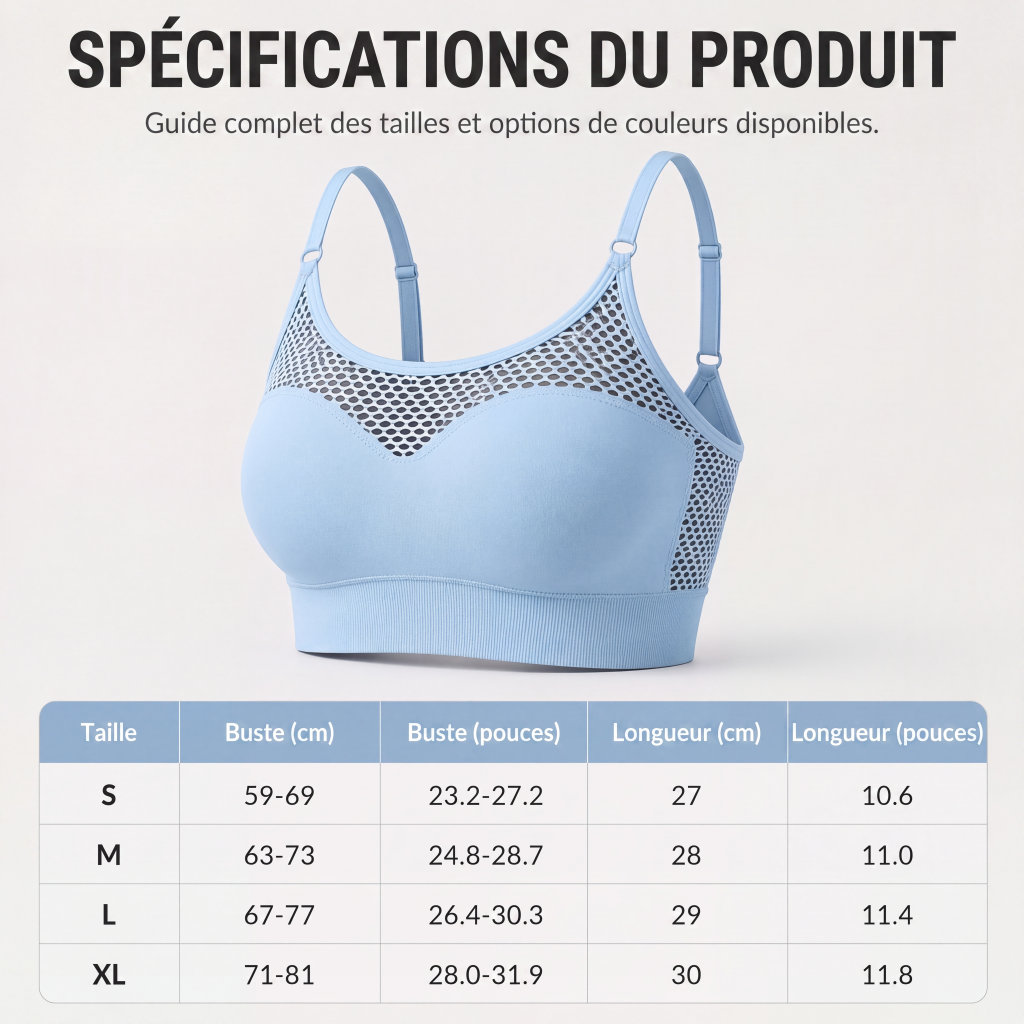 Soutien-gorge de sport push-up en maille ajourée pour femme