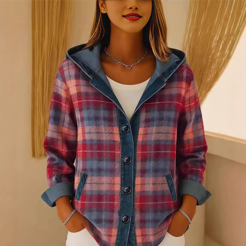 Veste à capuche en jean patchwork pour femme