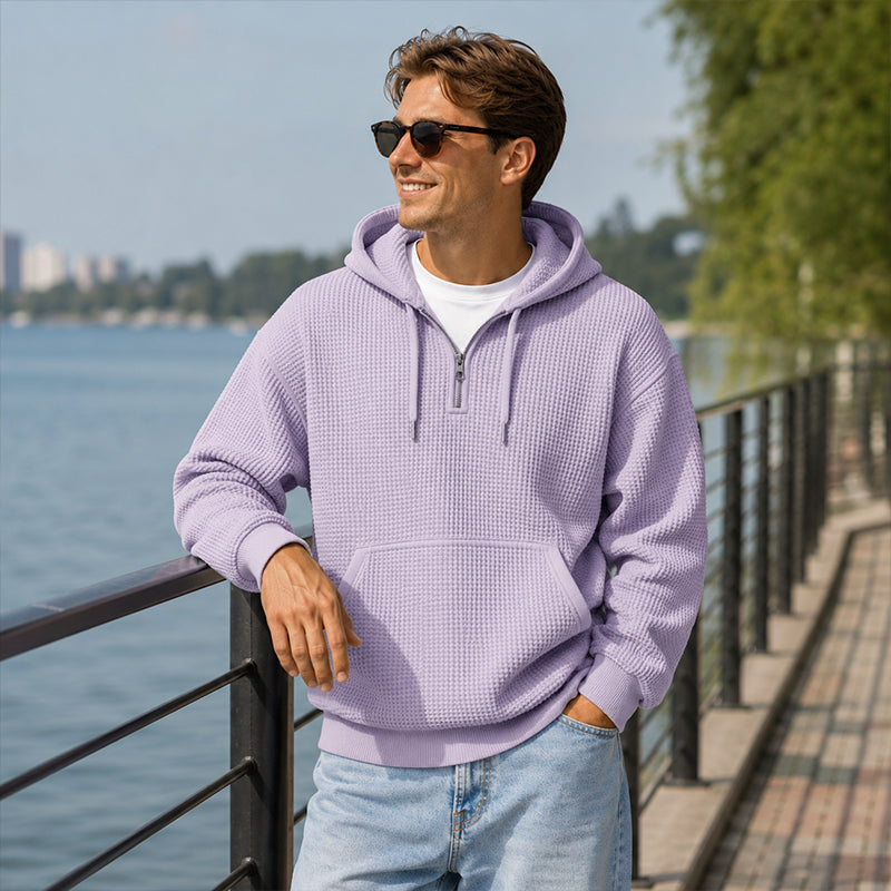 Sweat à capuche en maille à demi-zip pour homme