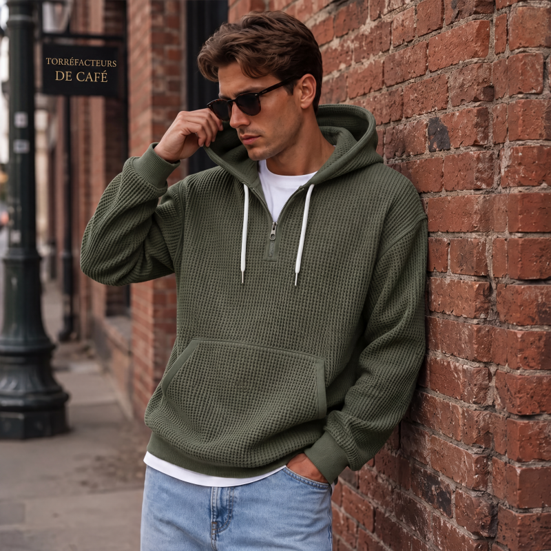 Sweat à capuche en maille à demi-zip pour homme