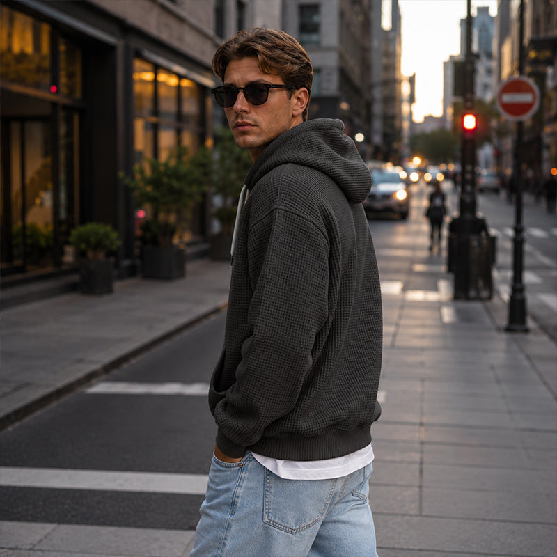 Sweat à capuche en maille à demi-zip pour homme
