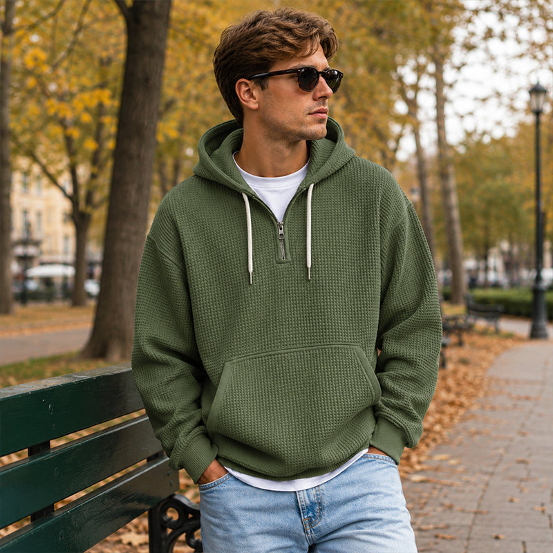 Sweat à capuche en maille à demi-zip pour homme