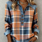 Chemise à manches longues en jean patchwork pour femme avec col