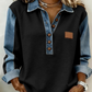 Chemise à manches longues en jean patchwork pour femme avec col