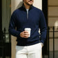 Sweat-shirt à col montant décontracté pour homme, en velours côtelé, avec quart de zip et manches longues