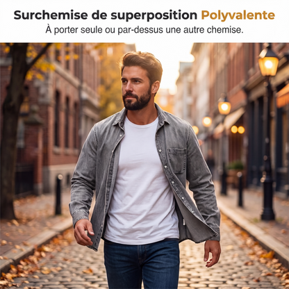 Chemise en denim délavé rétro pour homme