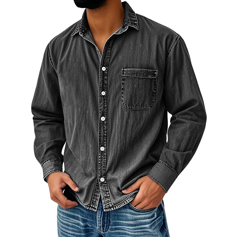 Chemise en denim délavé rétro pour homme